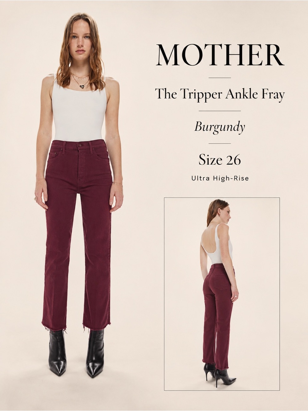 MOTHER Burgundy High-Rise Ankle Jeans
